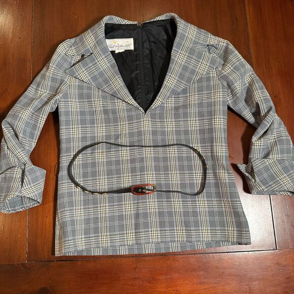 Vintage Fred Rothschild Top 1970s leather belt large collar size small womens - Picture 5 of 12